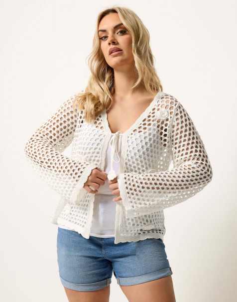Yours Clothing Flower applique cardigan in ivory - view 1