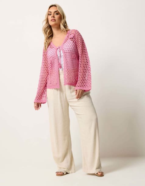 Yours Clothing Flower applique cardigan in pink - view 1