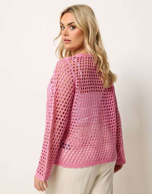 Yours Clothing Flower applique cardigan in pink, 2 of 4