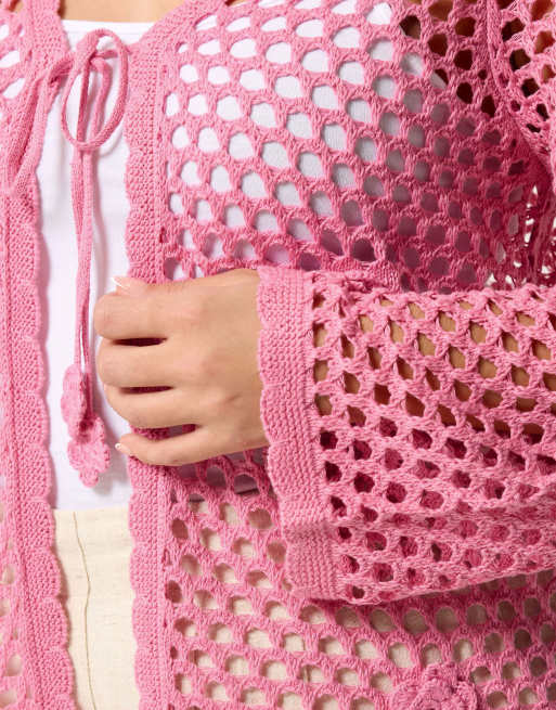 Yours Clothing Flower applique cardigan in pink, 4 of 4