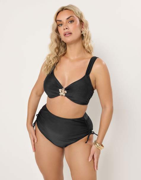 Yours Clothing Flower detail bikini top in blue - view 1