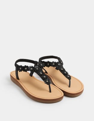  Flower detail diamante sandals in wide e fit 