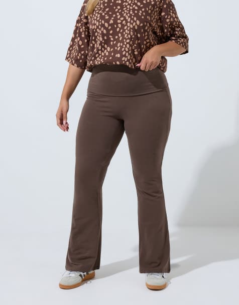 Yours Clothing Fold over flared leggings in brown - view 1
