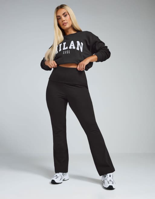 Yours Clothing Fold over kick flare leggings in black, 4 of 4