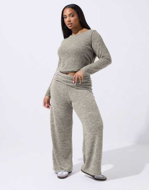 Yours Clothing Fold over lounge trousers in natural