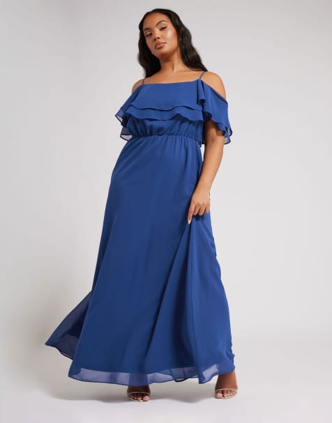 Yours Clothing Frill cold shoulder maxi dress in blue