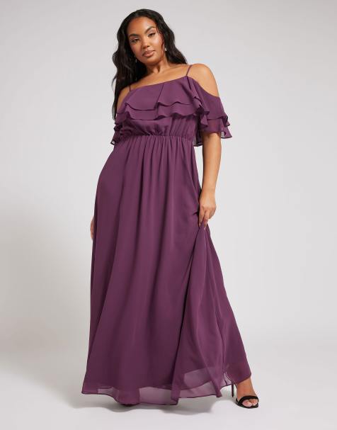 Yours Clothing Frill cold shoulder maxi dress in purple - view 1