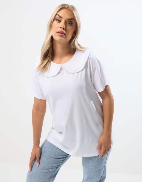 Yours Clothing Frill collar top in white - view 1