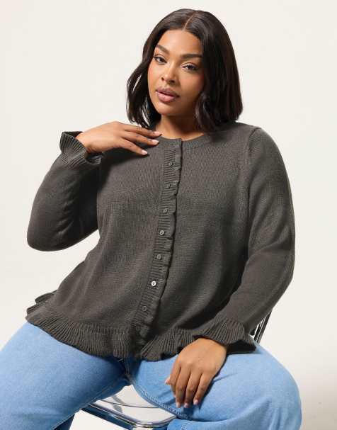 Yours Clothing Frill trim cardigan in grey