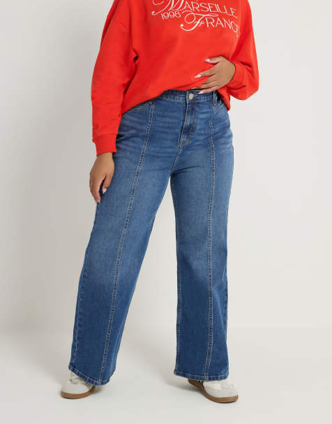 Yours Clothing Front seam wide leg jeans in blue - view 1