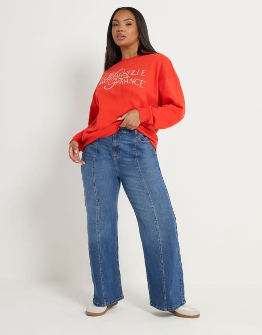Yours Clothing Front seam wide leg jeans in blue, 3 of 4