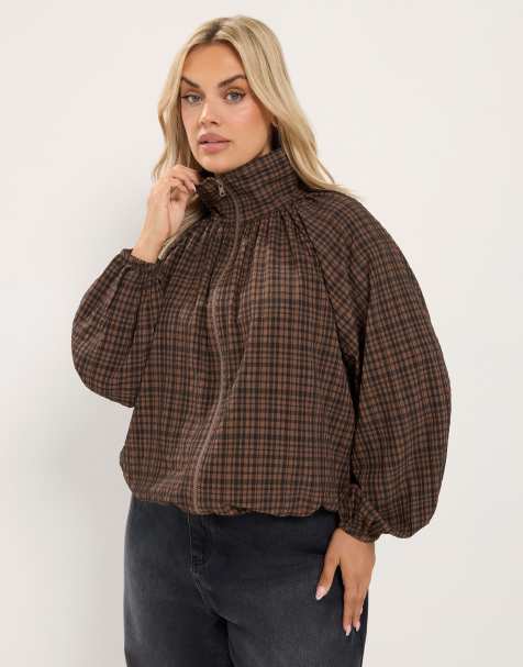 Yours Clothing Funnel neck bomber jacket in brown - view 1