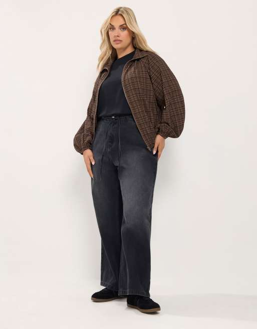 Yours Clothing Funnel neck bomber jacket in brown, 2 of 4
