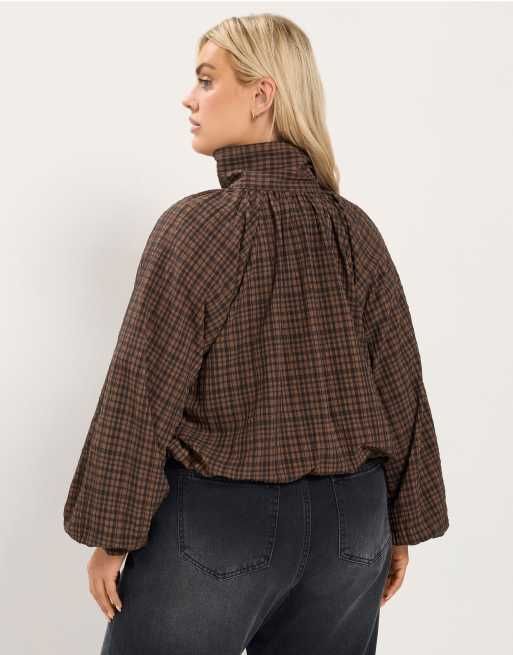 Yours Clothing Funnel neck bomber jacket in brown, 3 of 4