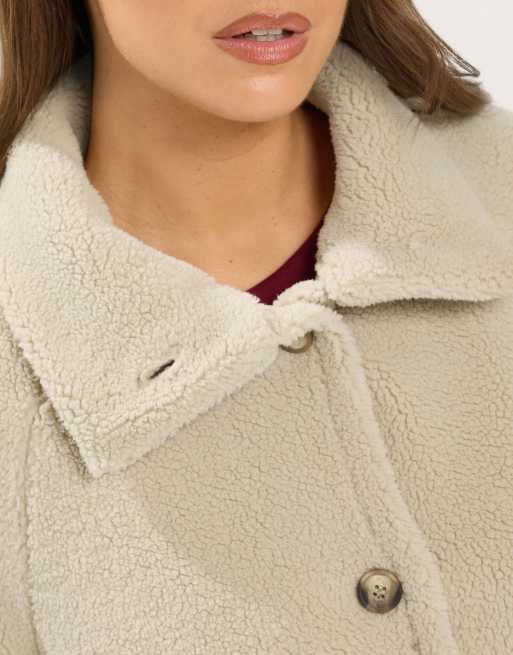 Yours Clothing Funnel neck borg jacket in ivory, 4 of 4
