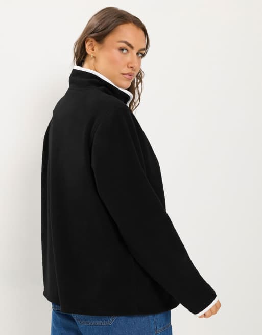 Yours Clothing Funnel neck half zip fleece in black, 3 of 4