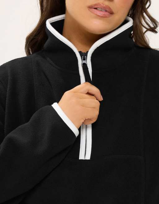 Yours Clothing Funnel neck half zip fleece in black, 4 of 4