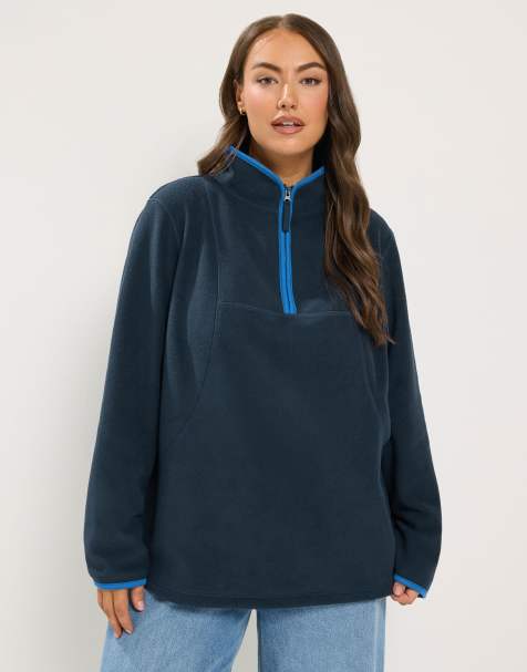 Yours Clothing Funnel neck quarter zip fleece in blue - view 1