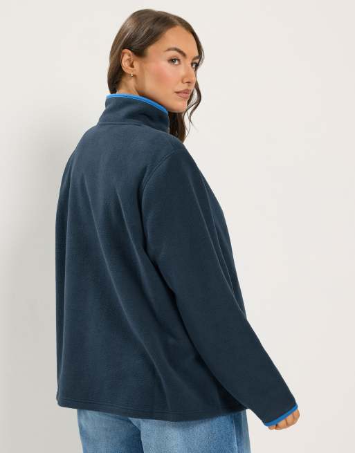 Yours Clothing Funnel neck quarter zip fleece in blue, 3 of 4