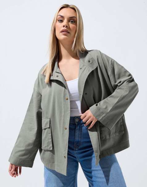Yours Clothing Funnel neck shacket in grey - view 1