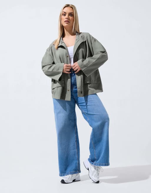 Yours Clothing Funnel neck shacket in grey, 2 of 4