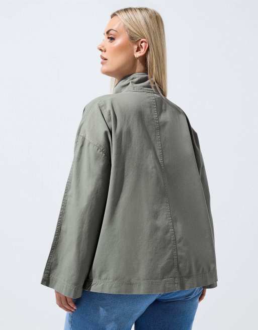 Yours Clothing Funnel neck shacket in grey, 4 of 4