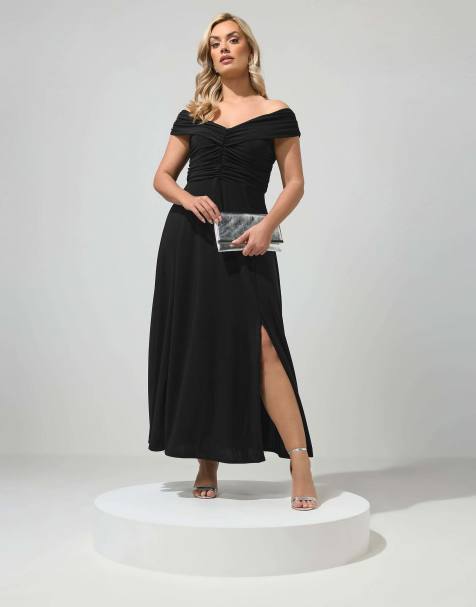 Yours Clothing Gathered front maxi dress in black - view 1