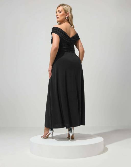 Yours Clothing Gathered front maxi dress in black, 3 of 4