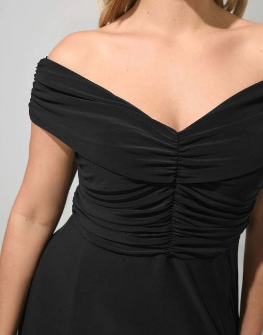 Yours Clothing Gathered front maxi dress in black, 4 of 4