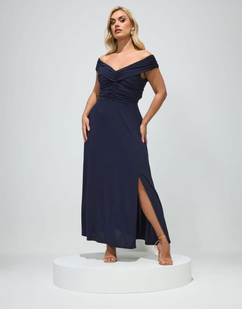 Yours Clothing Gathered front maxi dress in blue