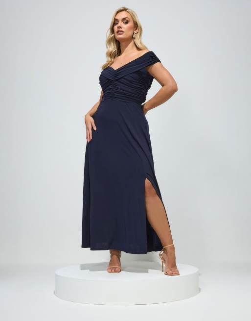 Yours Clothing Gathered front maxi dress in blue | ASOS