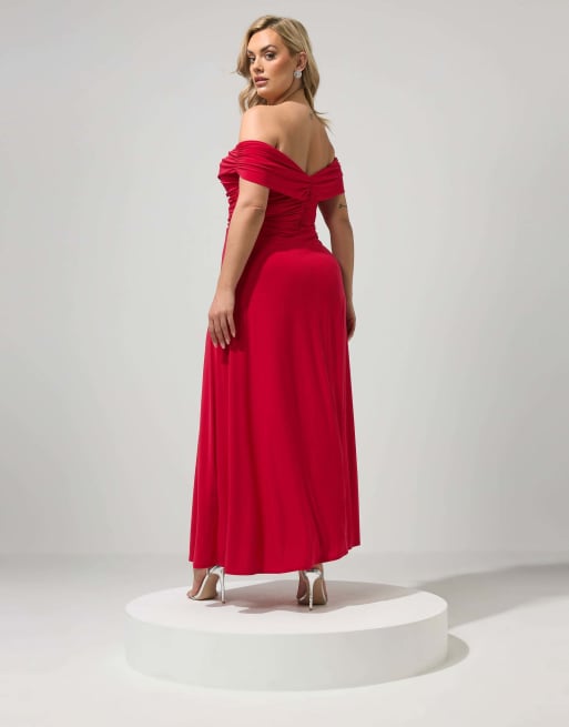 Yours Clothing Gathered front maxi dress in red, 3 of 4