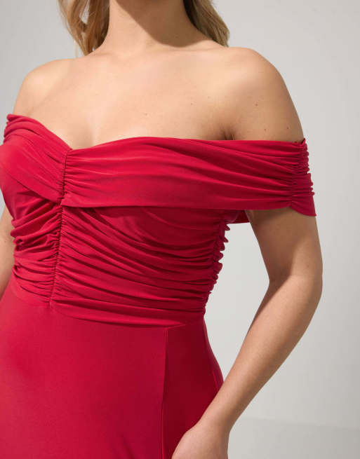 Yours Clothing Gathered front maxi dress in red, 4 of 4