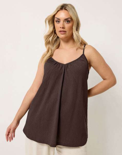 Yours Clothing Gathered textured cami in brown - view 1