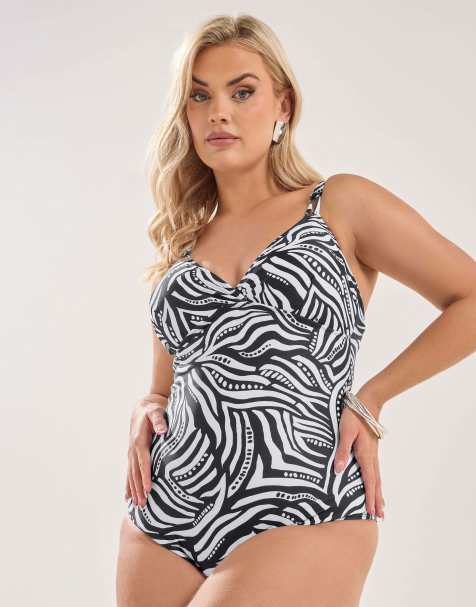 Yours Clothing Geometric print swimsuit in black - view 1