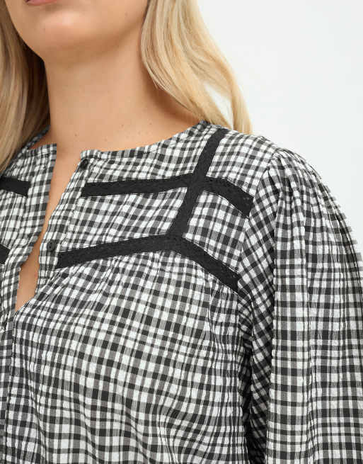 Yours Clothing Gingham button through blouse in black, 4 of 4