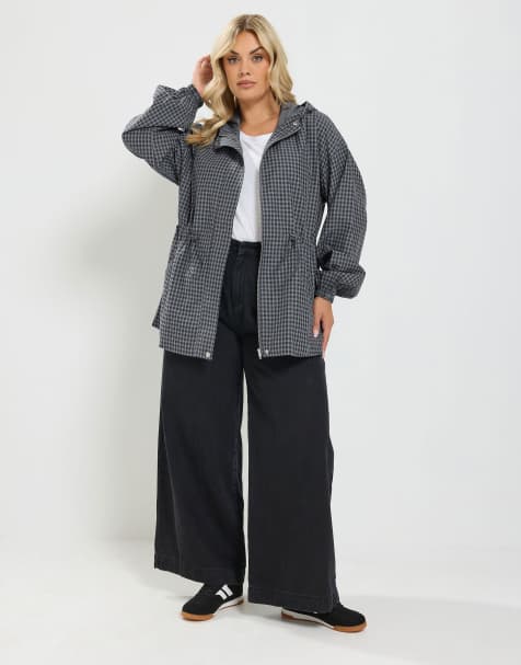 Yours Clothing Gingham drawcord jacket in grey - view 1