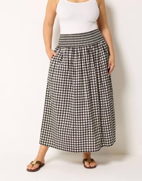 Yours Clothing Gingham maxi skirt in brown - view 1