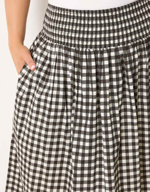 Yours Clothing Gingham maxi skirt in brown, 4 of 4