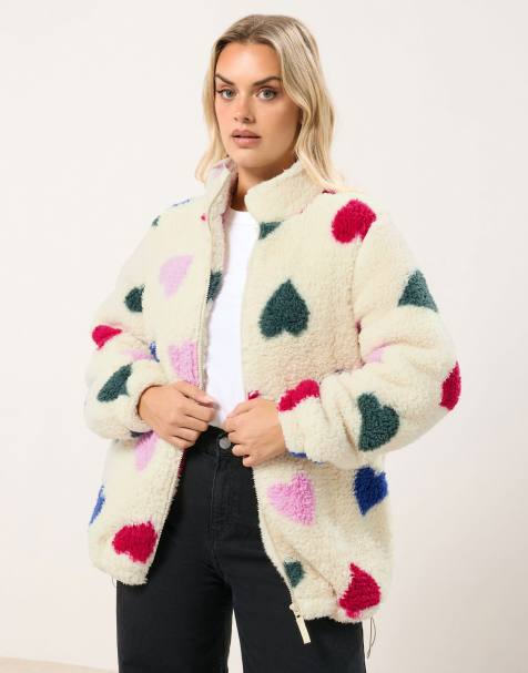 Yours Clothing Heart zip through fleece in natural - view 1