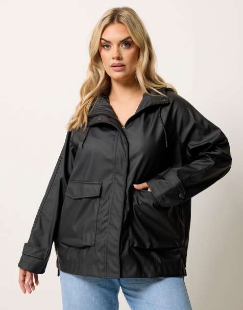 Yours Clothing Hooded rain jacket in black - view 1