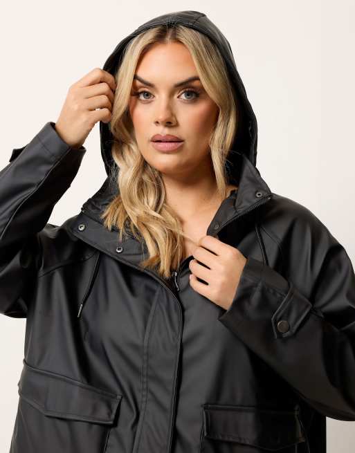 Yours Clothing Hooded rain jacket in black, 4 of 4