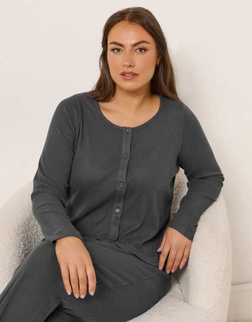 Yours Clothing Jersey ribbed cardigan in grey, 2 of 4