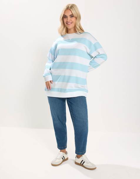 Yours Clothing Jersey stripe sweatshirt in blue
