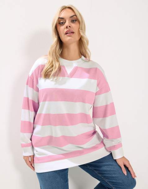 Yours Clothing Jersey stripe sweatshirt in pink - view 1