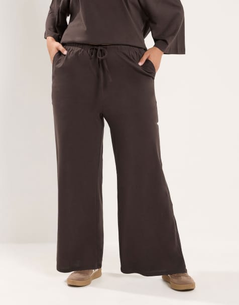 Yours Clothing Jersey wide leg trousers in brown - view 1