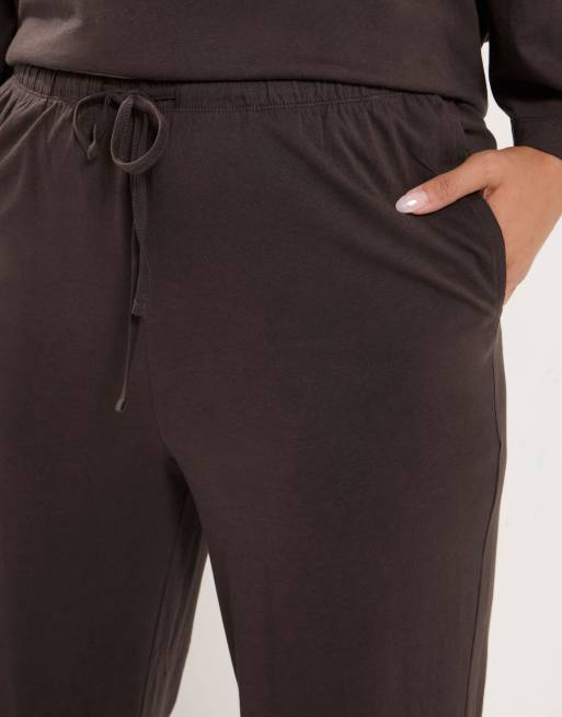 Yours Clothing Jersey wide leg trousers in brown, 4 of 4