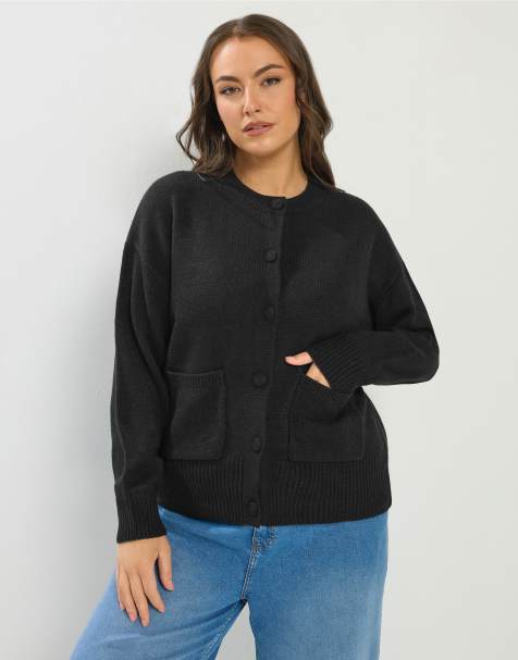 Yours Clothing Knitted bomber cardigan in black - view 1