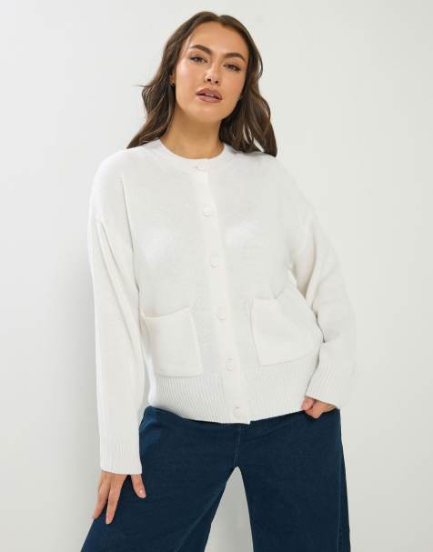 Yours Clothing Knitted bomber cardigan in ivory - view 1