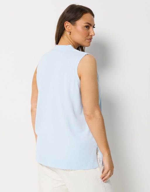 Yours Clothing Knitted button front vest top in blue, 2 of 4